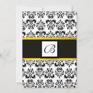 DAMASK MONOGRAM,svart och vit,gul Inbjudningar