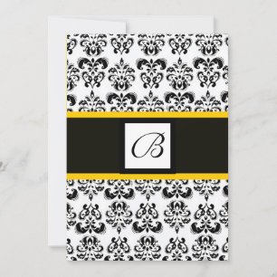 DAMASK MONOGRAM,svart och vit,gul Inbjudningar
