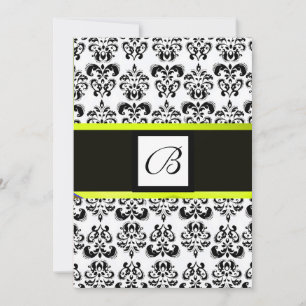 DAMASK MONOGRAM,svart och vit,gul Inbjudningar