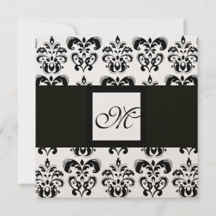 DAMASK MONOGRAM,svart och vit,guldmetallic Inbjudningar