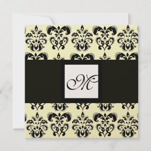 DAMASK MONOGRAM,svart och vit,guldmetallic Inbjudningar