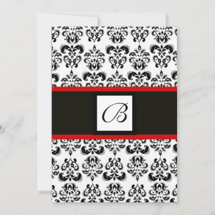 DAMASK MONOGRAM,svart och vit,röd Inbjudningar
