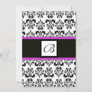 DAMASK MONOGRAM,svart och vit,rosa lila Inbjudningar