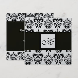 DAMASK MONOGRAM,svart och vit,silvermetallisk Inbjudningar