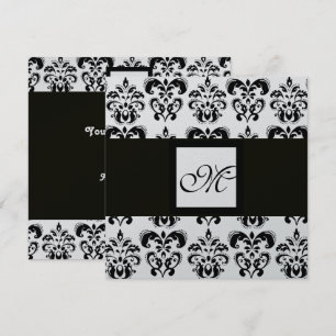 DAMASK MONOGRAM,svart och vit,silvermetallisk Inbjudningar