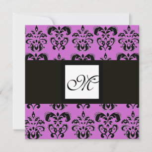 DAMASK MONOGRAM,svart och vitt,lila Inbjudningar