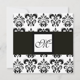 DAMASK MONOGRAM,svart och vitt,silvermetallic Inbjudningar