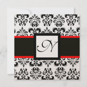DAMASK MONOGRAM,Svart,Vit,Röd Champagne Metallisk Inbjudningar