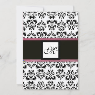 DAMASK MONOGRAM, svart vit, rosa lila violett Inbjudningar