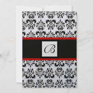 DAMASK MONOGRAM,svart,vit,silvermetallisk,röd Inbjudningar