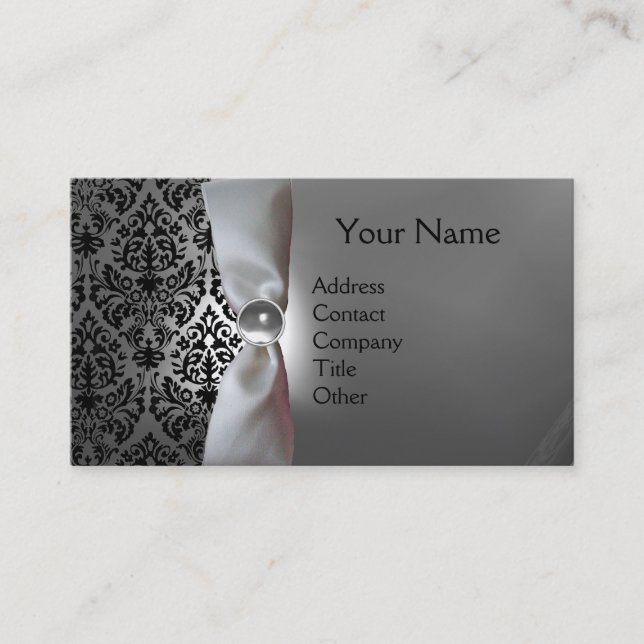 DAMASK MONOGRAM, svart vitt band Visitkort (Framsida)