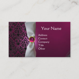DAMASK MONOGRAM, vit rosa på svart band Visitkort