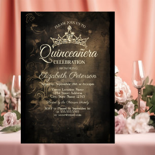 Damask Mörk Gothic Quinceañera  Inbjudningar