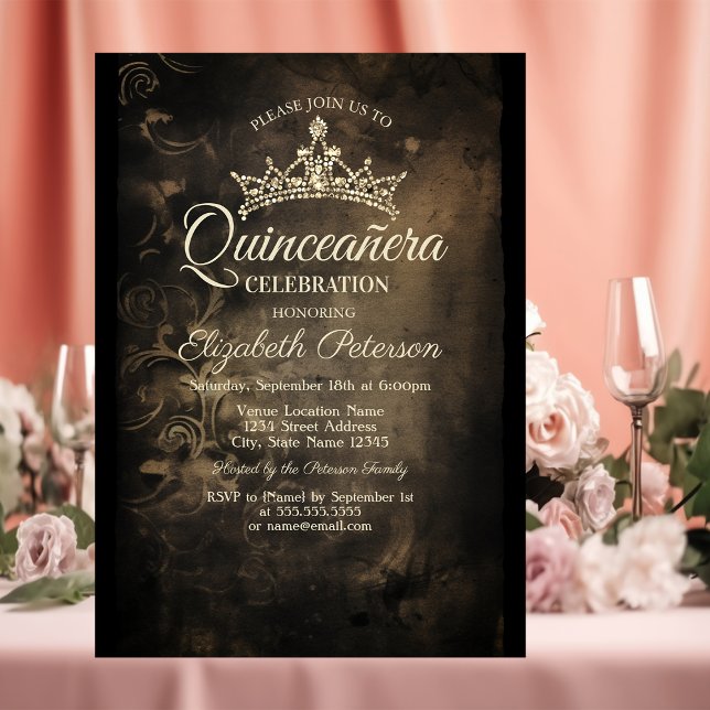 Damask Mörk Gothic Quinceañera Inbjudningar (Skapare uppladdad)