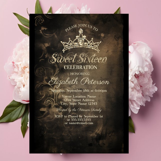 Damask Mörk Gothic Sweet 16 Inbjudningar (Skapare uppladdad)