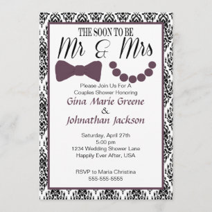 Damask Mr och Shower Invation (Eggplant) Inbjudningar