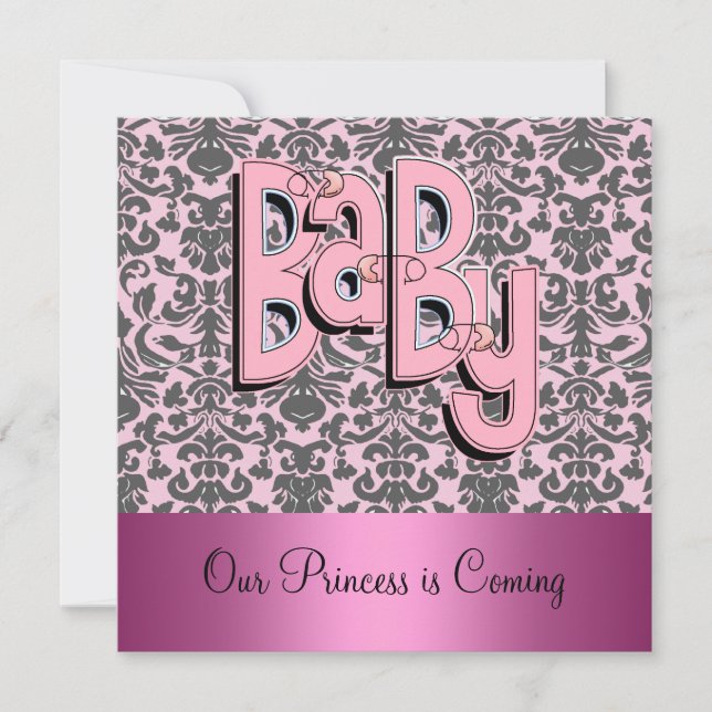 Damask och Rosa Bebis Bjudningskort Inbjudningar (Framsida)