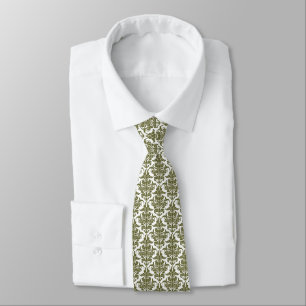 Damask - Olive Drab on White Slips