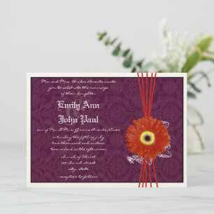 Damask Orange Lila Gerber Daisy Bröllopsinbjudan t Inbjudningar