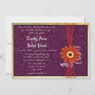 Damask Orange Lila Gerber Daisy Bröllopsinbjudan t Inbjudningar