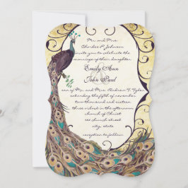 Damask Påfågel Elegans Aubergine Guld och Aqua Inbjudningar