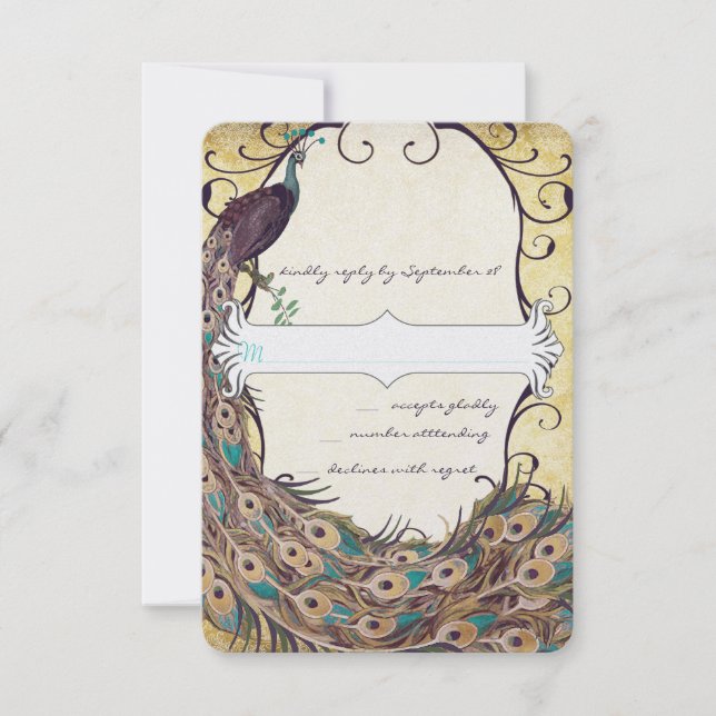 Damask Påfågel Elegans Aubergine Guld och Aqua OSA Kort (Framsida)