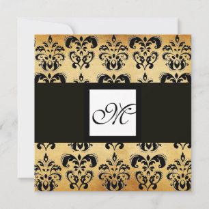 DAMASK PARCHMENT SQUARE MONOGRAM,svart, vitt brunt Inbjudningar