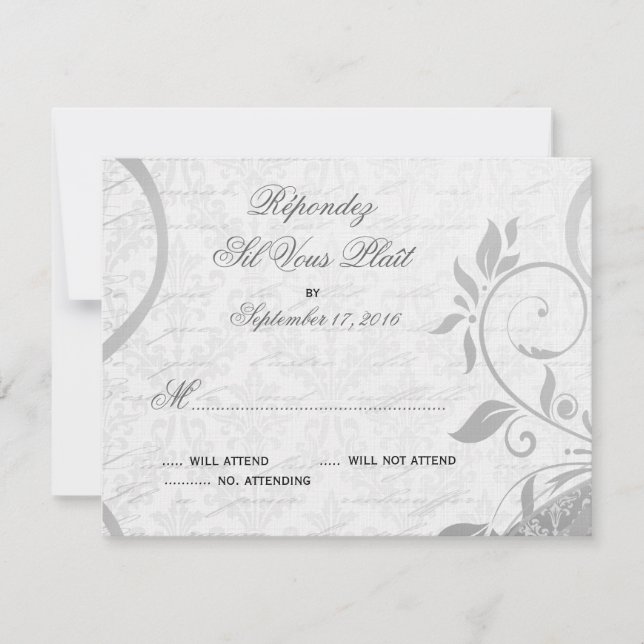 Damask Parisienne - Elegant Black & White OSA Kort (Framsida)