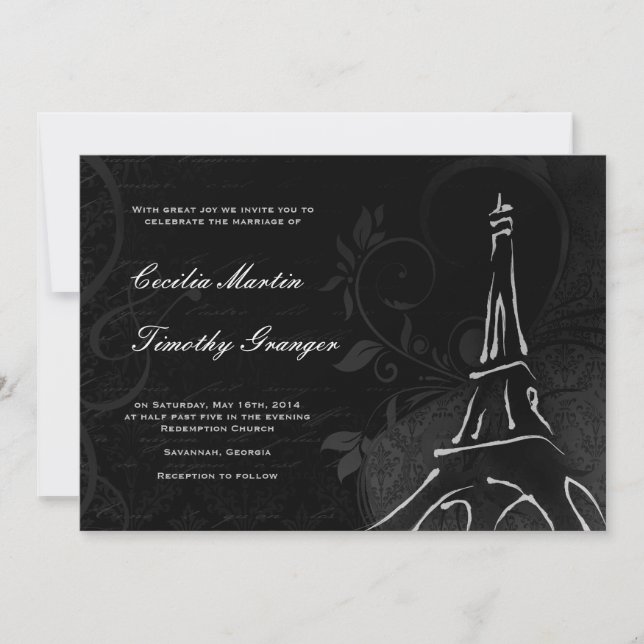 Damask Parisienne - Midnight Black Bröllop Inbjudningar (Framsida)
