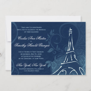 Damask Parisienne - Mörk Sapphire Blue Bröllop Inbjudningar