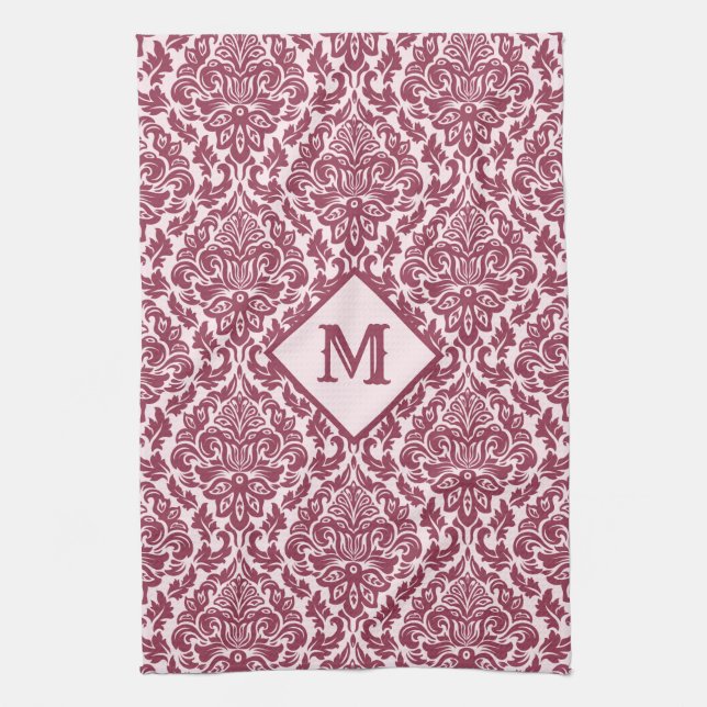 Damask Pattern anpassningsbar monogram kökshandduk (Vertikal)