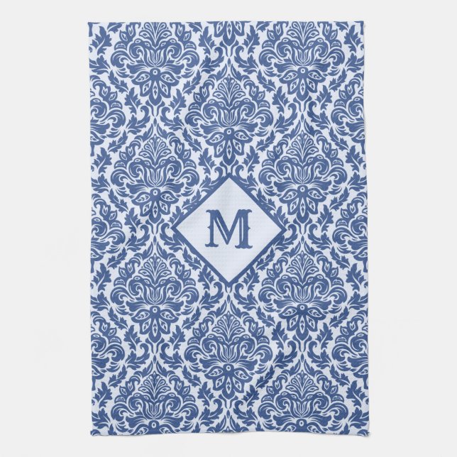 Damask Pattern anpassningsbar monogram kökshandduk (Vertikal)