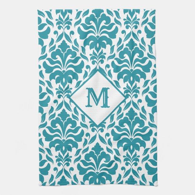 Damask Pattern anpassningsbar monogram kökshandduk (Vertikal)