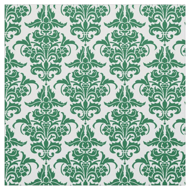 Damask Pattern - Forest Grönt on White Tyg (Provkarta)