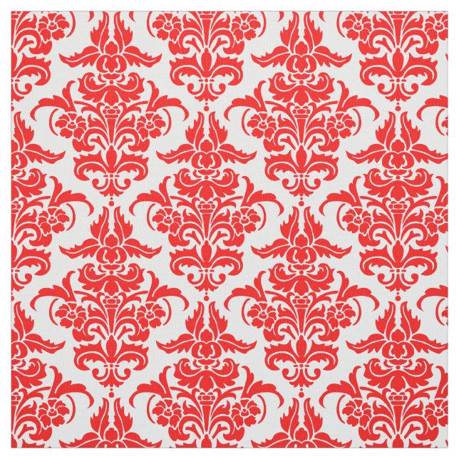 Damask Pattern - Röd på vitt Tyg (Provkarta)