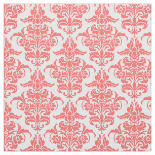 Damask Pattern - Tropisk Rosa på vitt Tyg