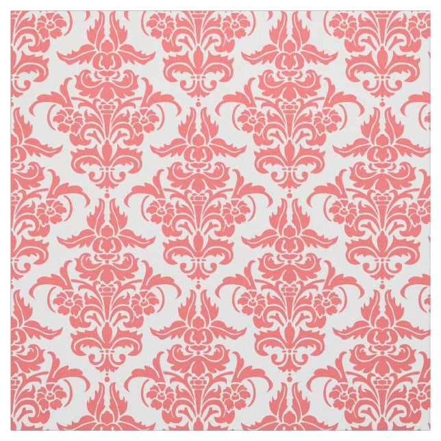 Damask Pattern - Tropisk Rosa på vitt Tyg (Provkarta)