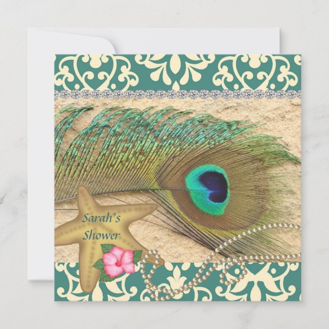 DAMASK PEACOCK BETALA INBJUDNINGSKORT FÖR MÖHIPPAN (Framsida)