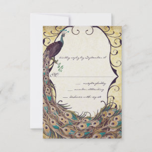 Damask Peacock Elegance Eggplant Guld och Aqua OSA Kort