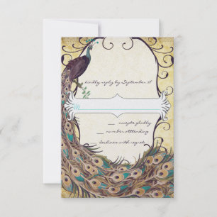 Damask Peacock Elegance Eggplant Guld och Aqua OSA Kort