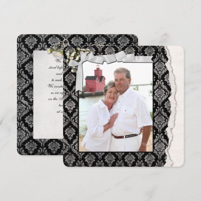 Damask Photo Ram Vow Renewal Inbjudningar (Fram/baksida)