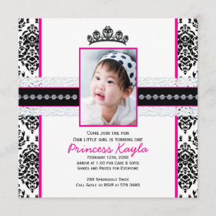 Damask Princess Foto Birthday Inbjudningar 5X7