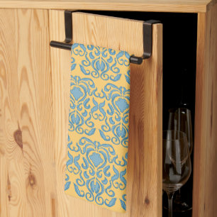 Damask robins, äggblått, gammal världshus, mönster kökshandduk