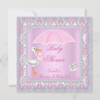 Damask Rosa Bebis Dopp Utsmyckad Paraply Inbjudningar
