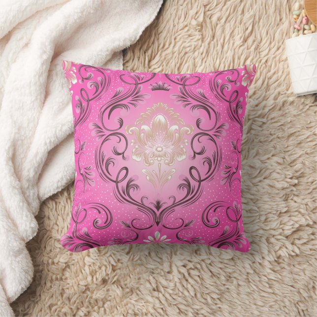 Damask Rosa Fyrkantig Kuddvar Kudde (Filt)