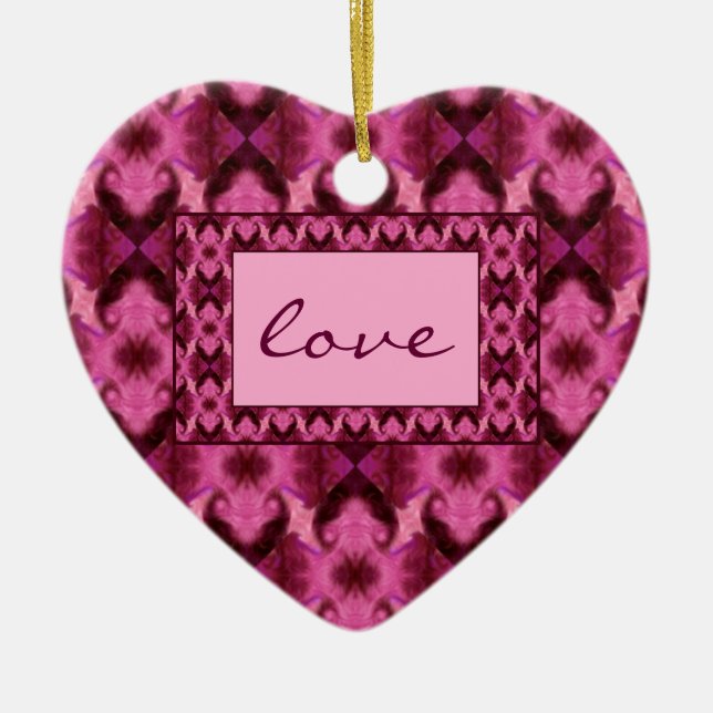 Damask Rosa Hearts Julgransprydnad Keramik (Framsidan)