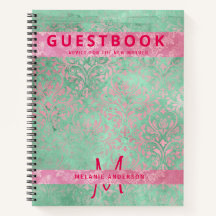 Damask Rosa Mint Grönt Baby Shower Guest Bok