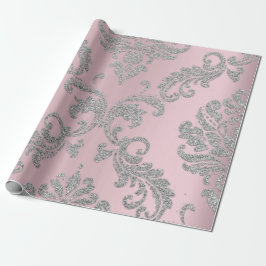 Damask Rosa Pastel Royal Metallic Silver Glitter Presentpapper