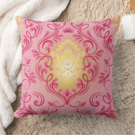 Damask rosa, röd och gul kudde