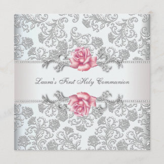 Damask Rosa Ros Flickors första nattvard Inbjudningar